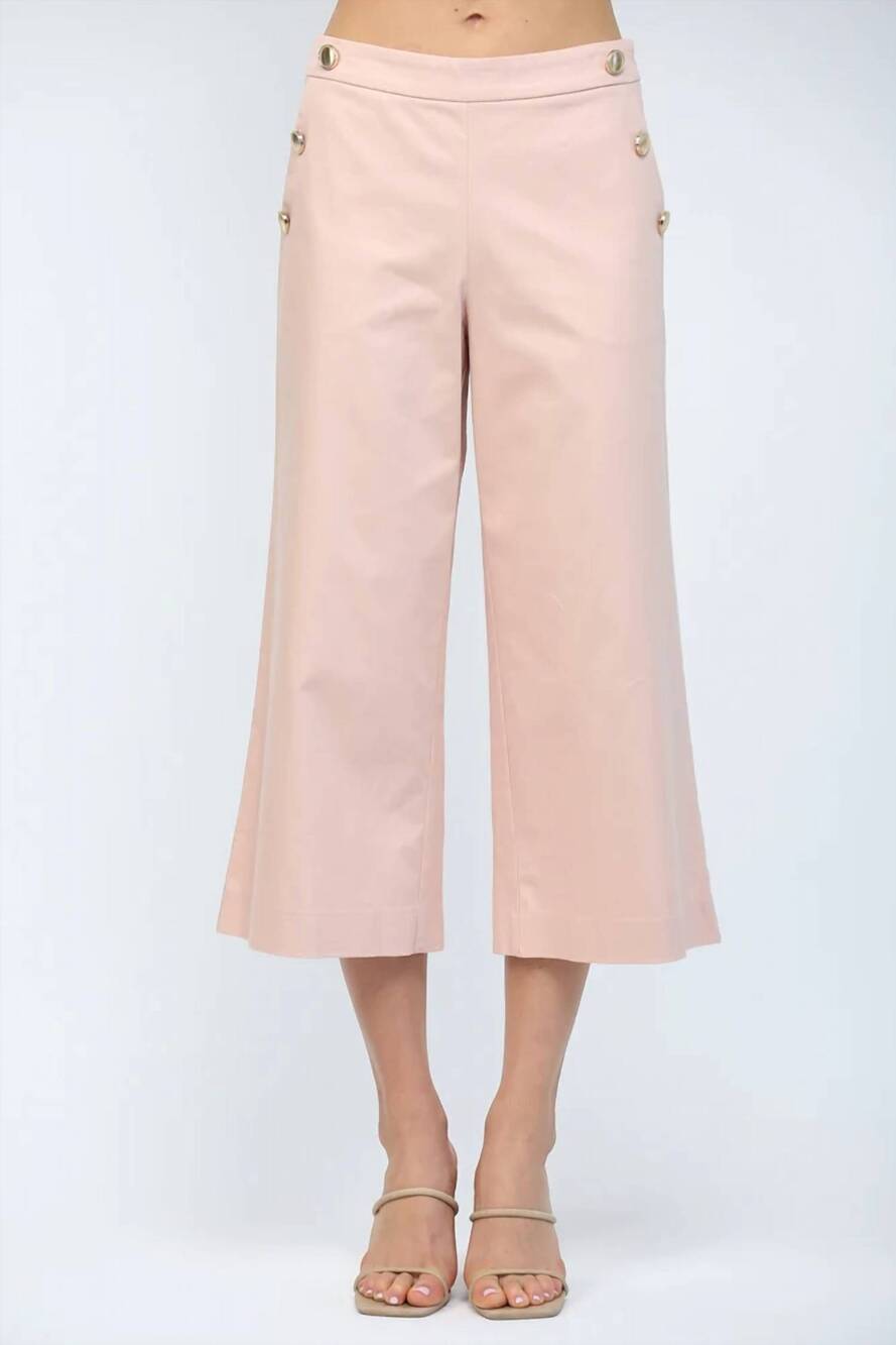 NEW FATE women's high waisted cropped wide leg pants in blush pink